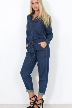 Rebellious Fashion Kath Mid Blue Denim Jumpsuit