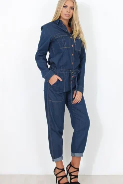 Rebellious Fashion Kath Mid Blue Denim Jumpsuit