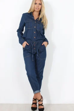 Rebellious Fashion Kath Mid Blue Denim Jumpsuit