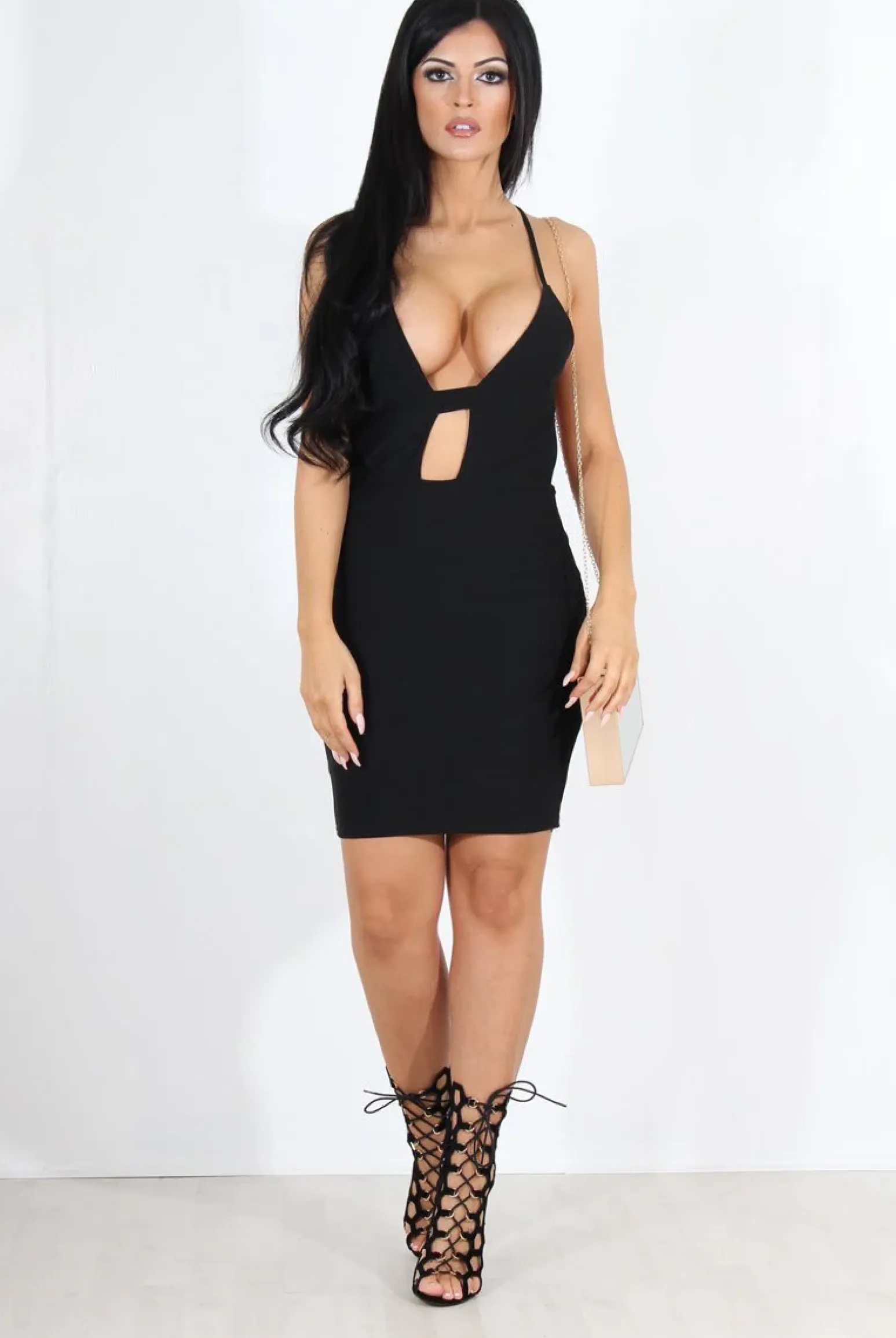 Rebellious Fashion Kayla Black Cut Out Plunge Mini Dress