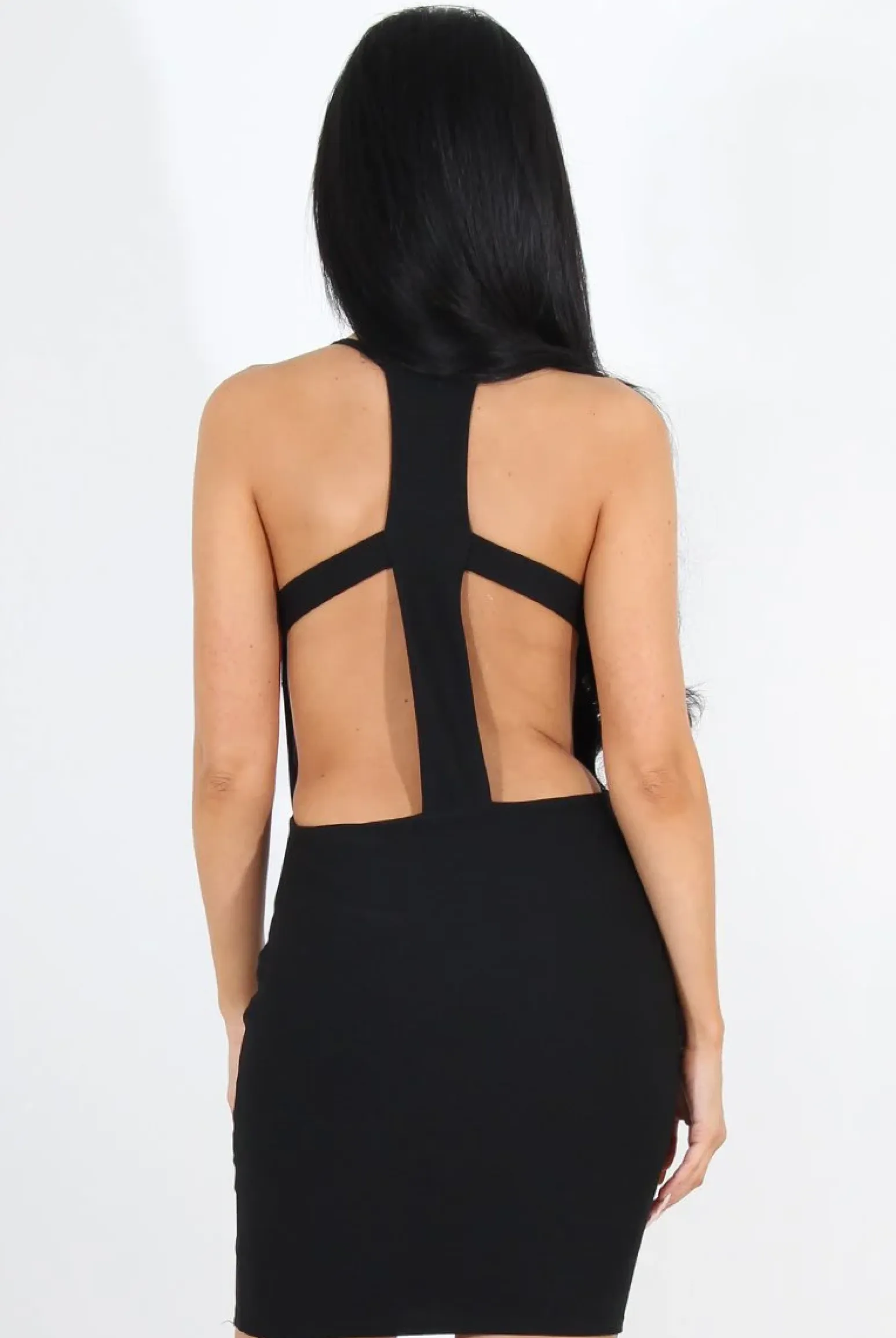 Rebellious Fashion Kayla Black Cut Out Plunge Mini Dress
