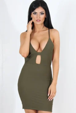 Rebellious Fashion Kayla Khaki Cut Out Plunge Mini Dress