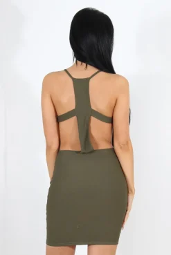 Rebellious Fashion Kayla Khaki Cut Out Plunge Mini Dress