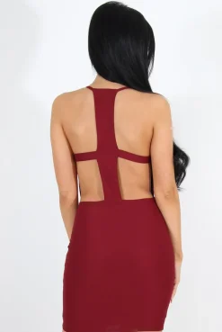Rebellious Fashion Kayla Wine Cut Out Plunge Mini Dress