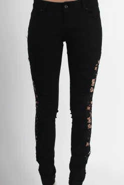 Rebellious Fashion Kayleigh Black Side Lace Skinny Jeans