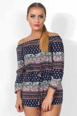 Rebellious Fashion Kayleigh Paisley Off The Shoulder Playsuit
