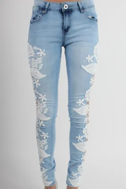 Rebellious Fashion Kayleigh Side Lace Skinny Jeans