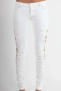 Rebellious Fashion Kayleigh White Side Lace Skinny Jeans