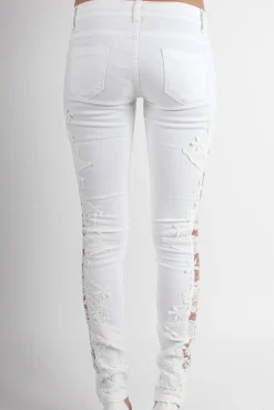 Rebellious Fashion Kayleigh White Side Lace Skinny Jeans