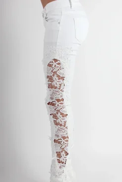 Rebellious Fashion Kayleigh White Side Lace Skinny Jeans