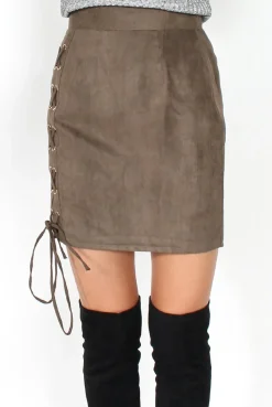 Rebellious Fashion Keely Grey Suede Tie Up Mini Skirt