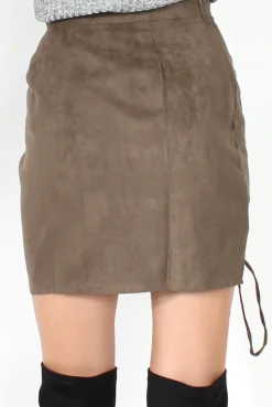 Rebellious Fashion Keely Grey Suede Tie Up Mini Skirt