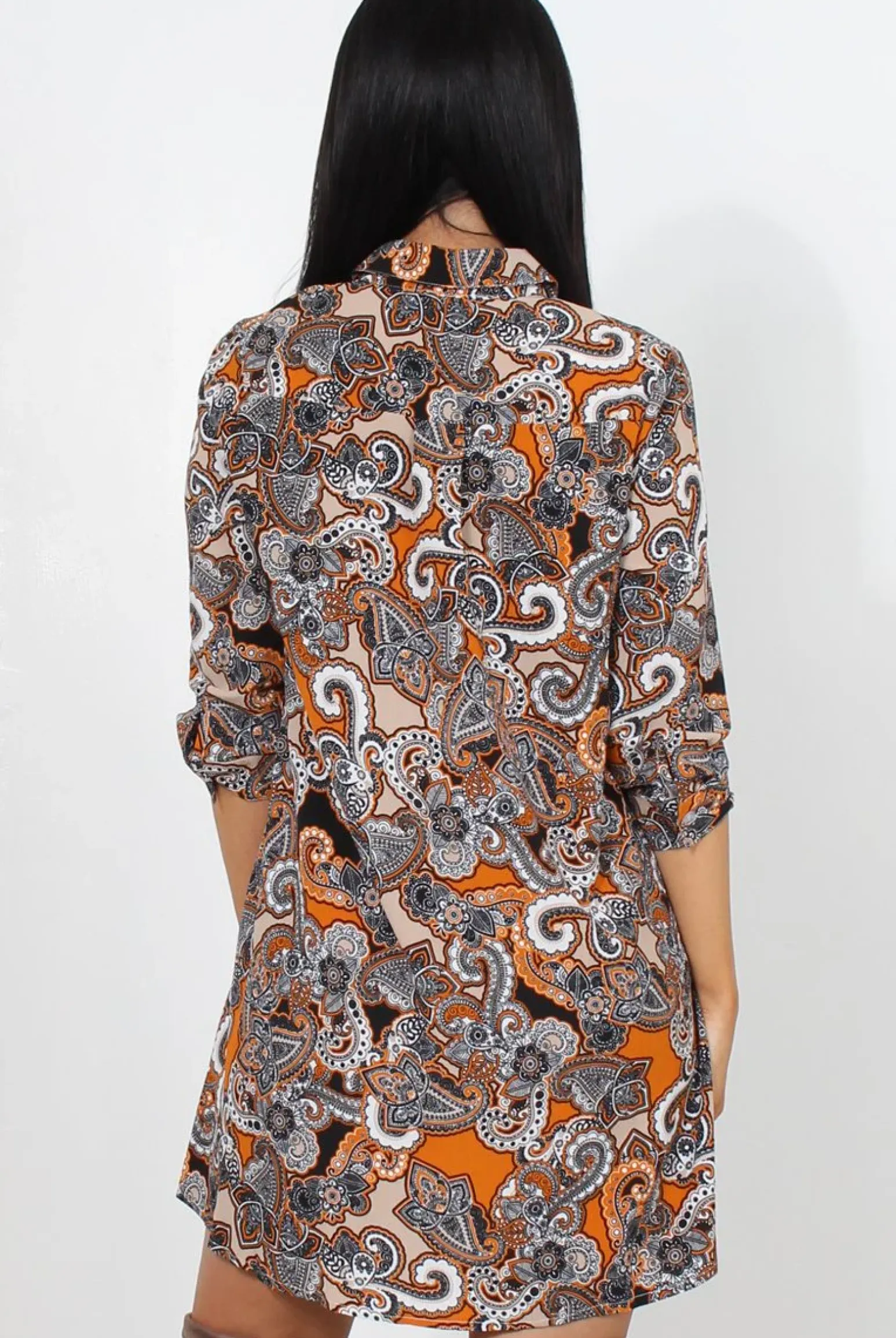Rebellious Fashion Kella Orange Paisley Print Shirt Dress
