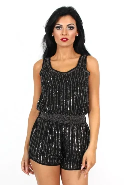Rebellious Fashion Kez Black Sequin Playsuit