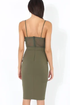 Rebellious Fashion Khaki Applique Mesh Bodycon Dress - Tallulah