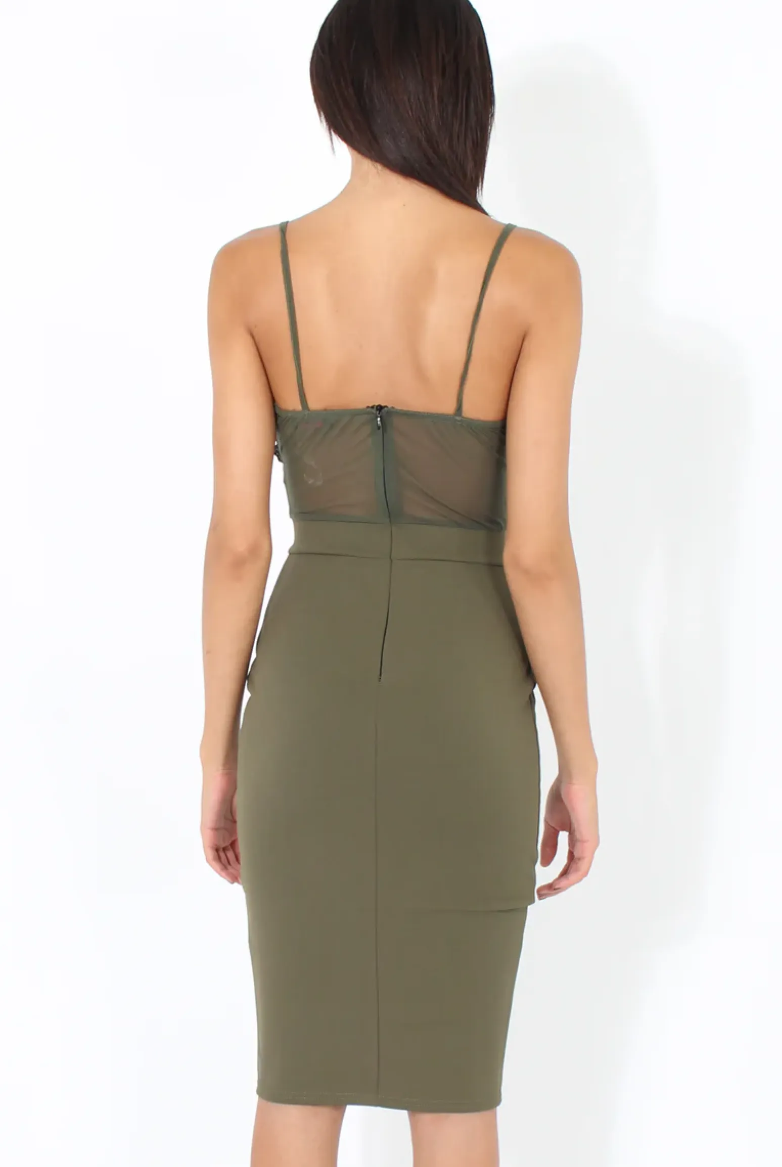 Rebellious Fashion Khaki Applique Mesh Bodycon Dress - Tallulah