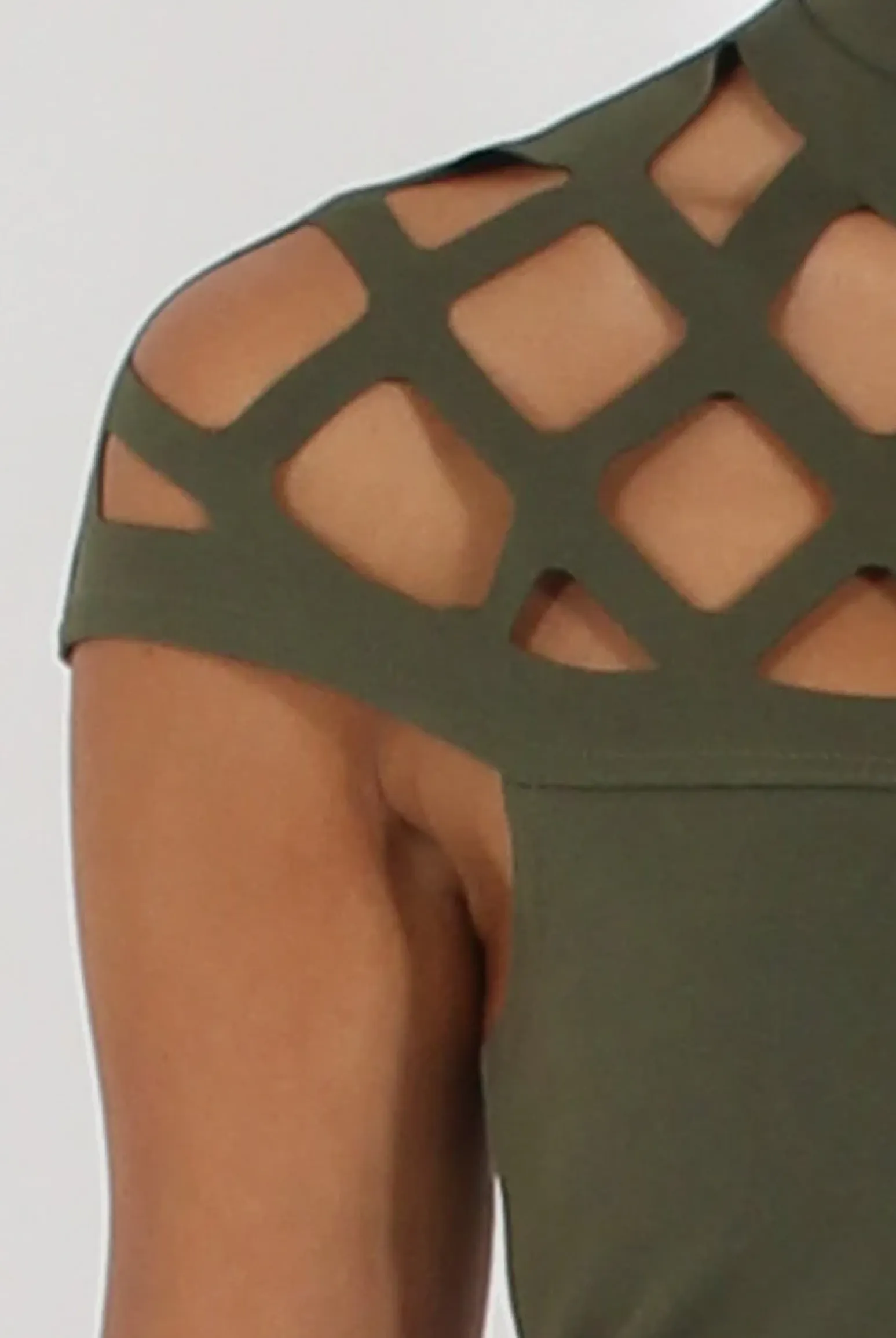 Rebellious Fashion Khaki Cage High Neck Bodycon Dress- Kade