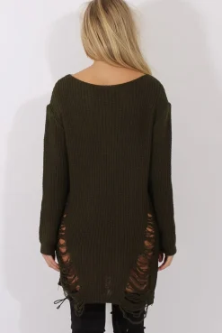 Rebellious Fashion Khaki Distressed Jumper Dress - Kim