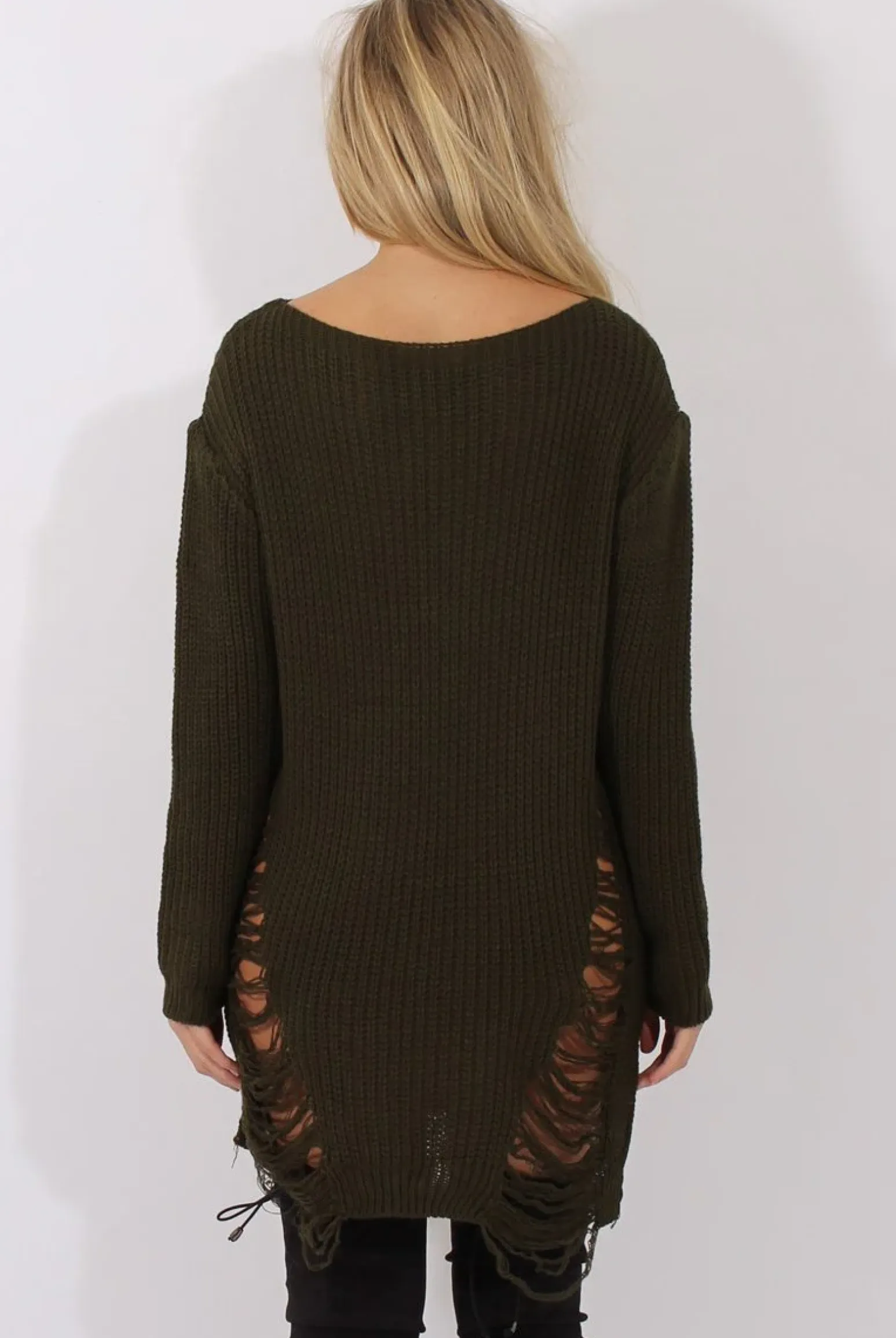 Rebellious Fashion Khaki Distressed Jumper Dress - Kim