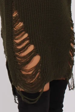 Rebellious Fashion Khaki Distressed Jumper Dress - Kim