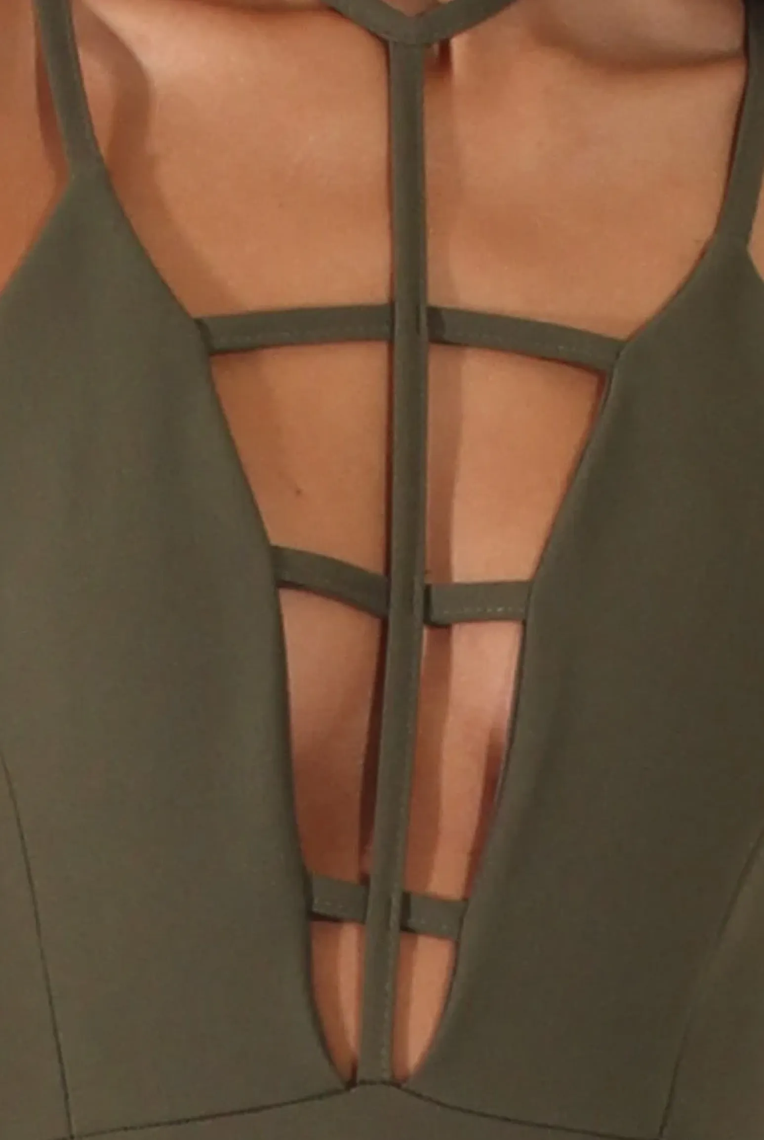 Rebellious Fashion Khaki Front Harness Bodycon Dress - Nella