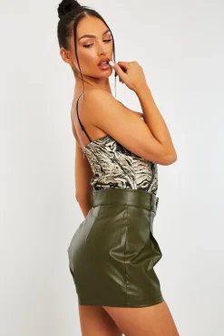 Rebellious Fashion Khaki Marble Satin Corset Top - Nasra
