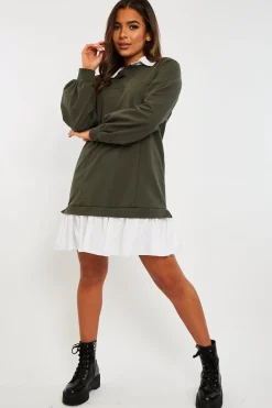 Rebellious Fashion Khaki Oversized Jumper Shirt Dress - Islah