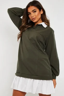 Rebellious Fashion Khaki Oversized Jumper Shirt Dress - Islah