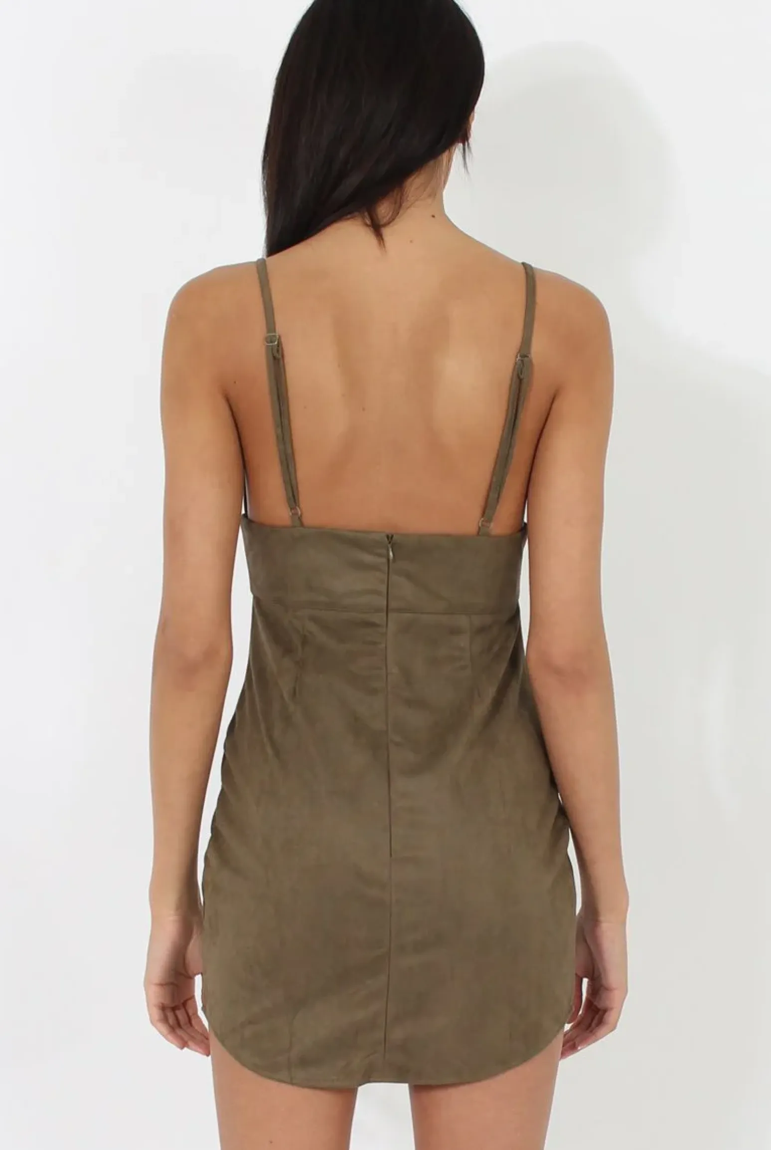 Rebellious Fashion Khaki V Plunge Bodycon Mini Dress - Gwen