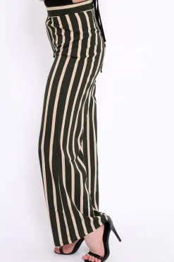 Rebellious Fashion Khaki and Beige Striped High Waist Wide Leg Trousers - Clarabell