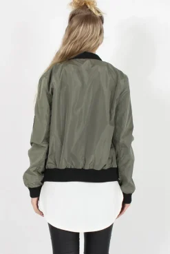 Rebellious Fashion Khaki Badge Detail Bomber Jacket - Suzy