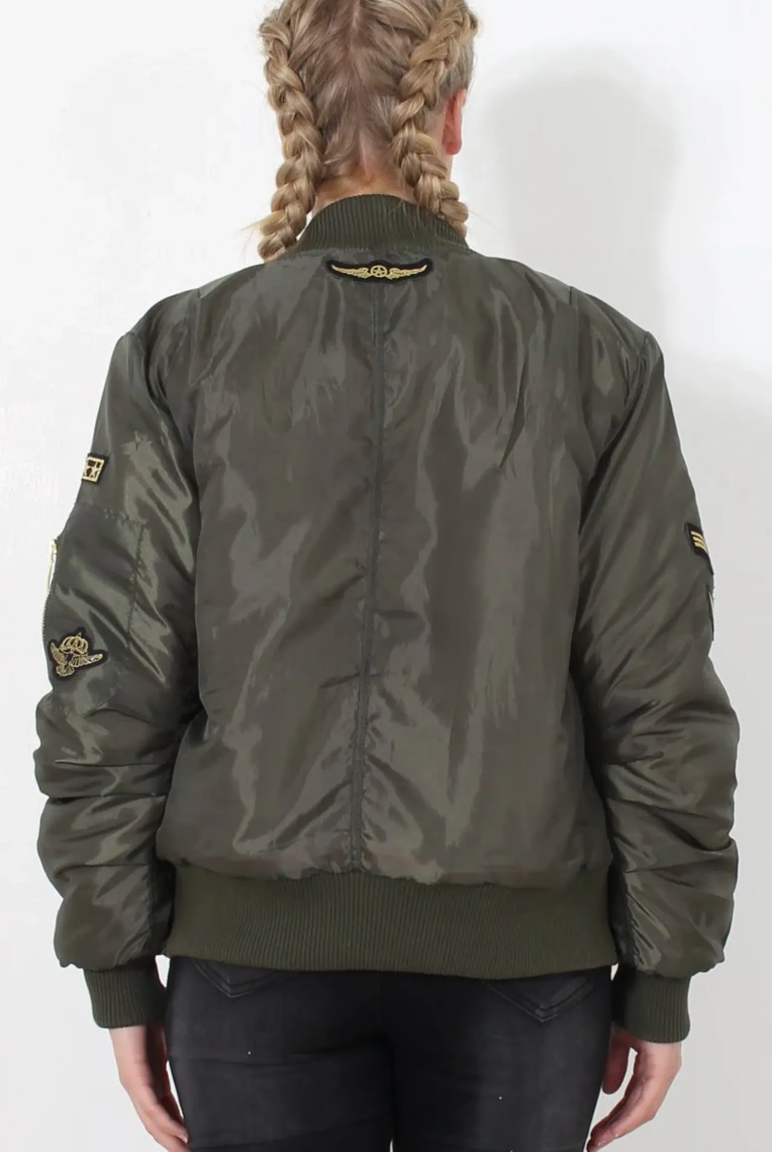 Rebellious Fashion Khaki Badge detail Bomber Jacket - Kendall
