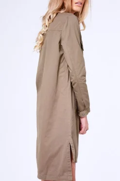 Rebellious Fashion Khaki Badge Embroidered Utility Shirt Dress - Alicia