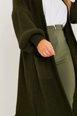 Rebellious Fashion Khaki Balloon Sleeve Maxi Knit Cardigan - Imara