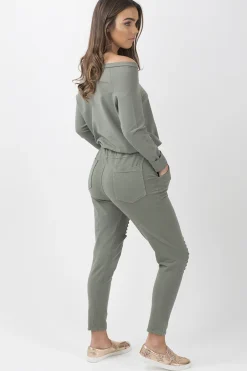 Rebellious Fashion Khaki Bardot Distressed Jumpsuit - Bethan