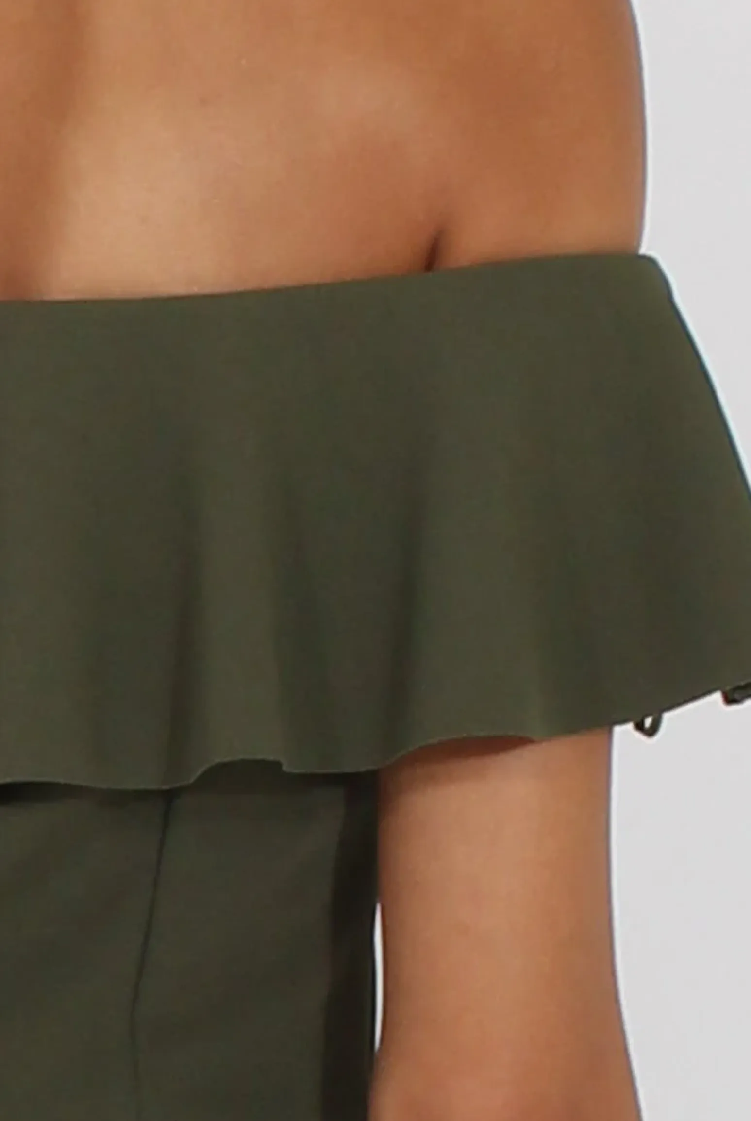 Rebellious Fashion Khaki Bardot Frill Layer Jumpsuit - Anastasia