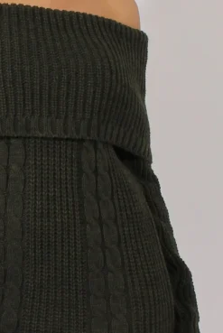 Rebellious Fashion Khaki Bardot Heavy Knit Jumper Dress - Suzy