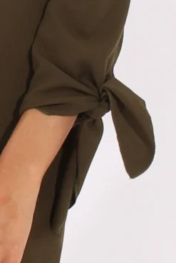 Rebellious Fashion Khaki Bardot Tie Cuffs Dress - Whitney