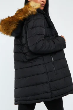 Rebellious Fashion Khaki Black Reversible Fur Hood Parka Jacket - Cambri
