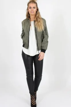 Rebellious Fashion Khaki Black Zip Bomber Jacket - Minah