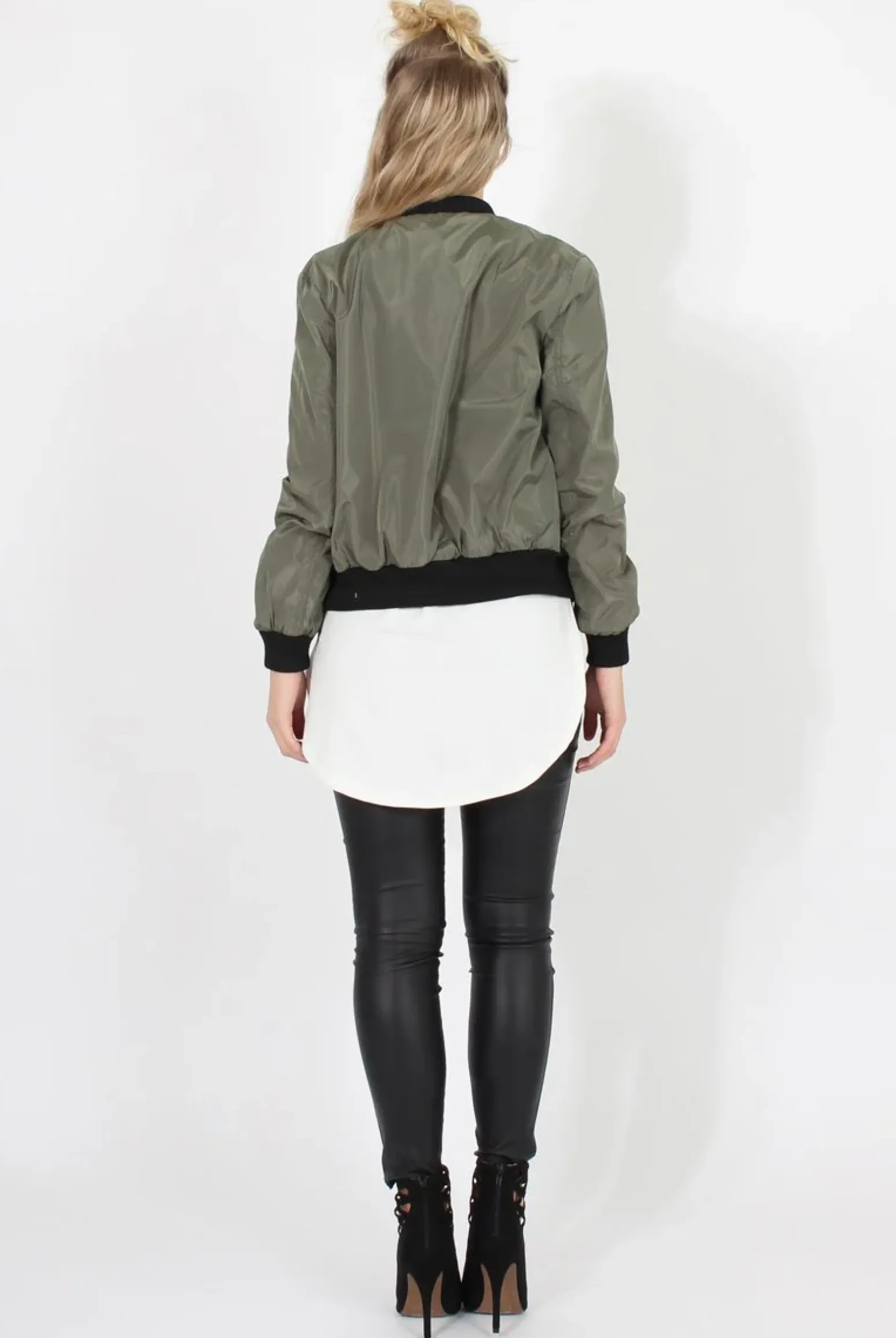 Rebellious Fashion Khaki Black Zip Bomber Jacket - Minah