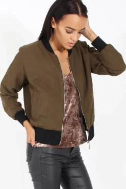 Rebellious Fashion Khaki Bomber Jacket - Maisie
