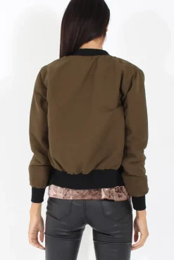 Rebellious Fashion Khaki Bomber Jacket - Maisie