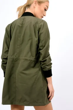 Rebellious Fashion Khaki Bomber Style Long Jacket - Brea