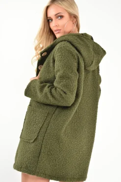 Rebellious Fashion Khaki Borg Button Front Hooded Coat - Idaliz