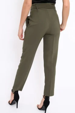 Rebellious Fashion Khaki Bow Belted Tapered Trousers - Miley