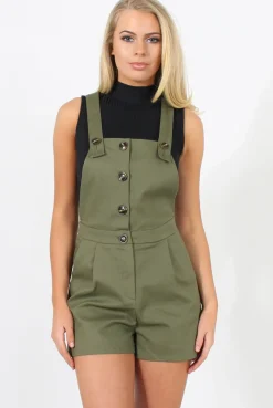 Rebellious Fashion Khaki Button Up Playsuit - Magda
