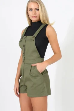 Rebellious Fashion Khaki Button Up Playsuit - Magda