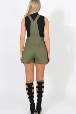 Rebellious Fashion Khaki Button Up Playsuit - Magda