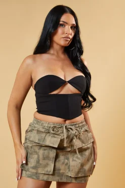 Rebellious Fashion Khaki Camo Cargo Pockets Mini Skirt - Veronika
